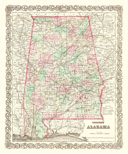 Vintage Map of Alabama, 1871