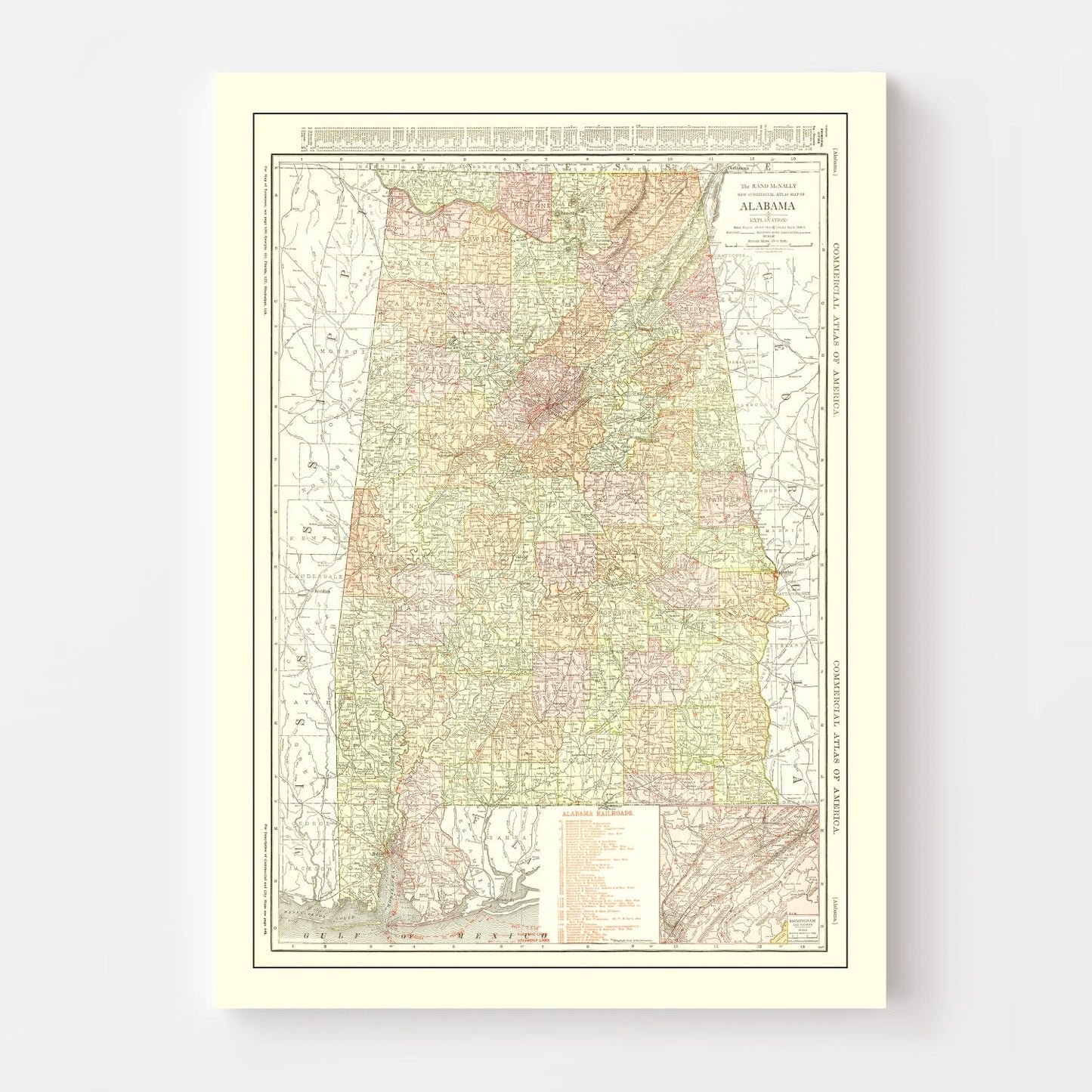 Vintage Map of Alabama, 1917