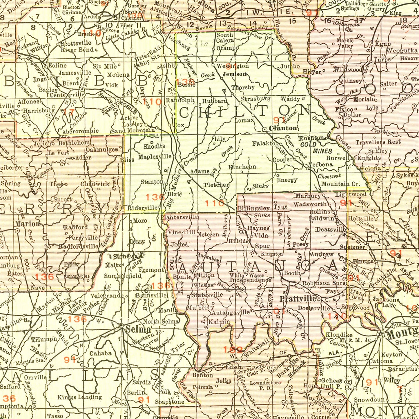 Vintage Map of Alabama, 1917