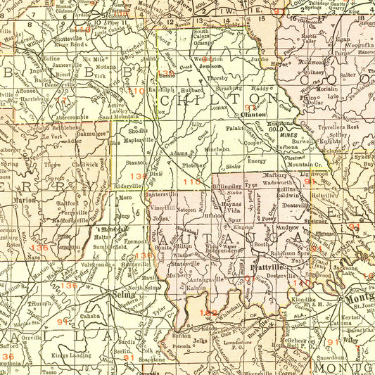 Vintage Map of Alabama, 1917