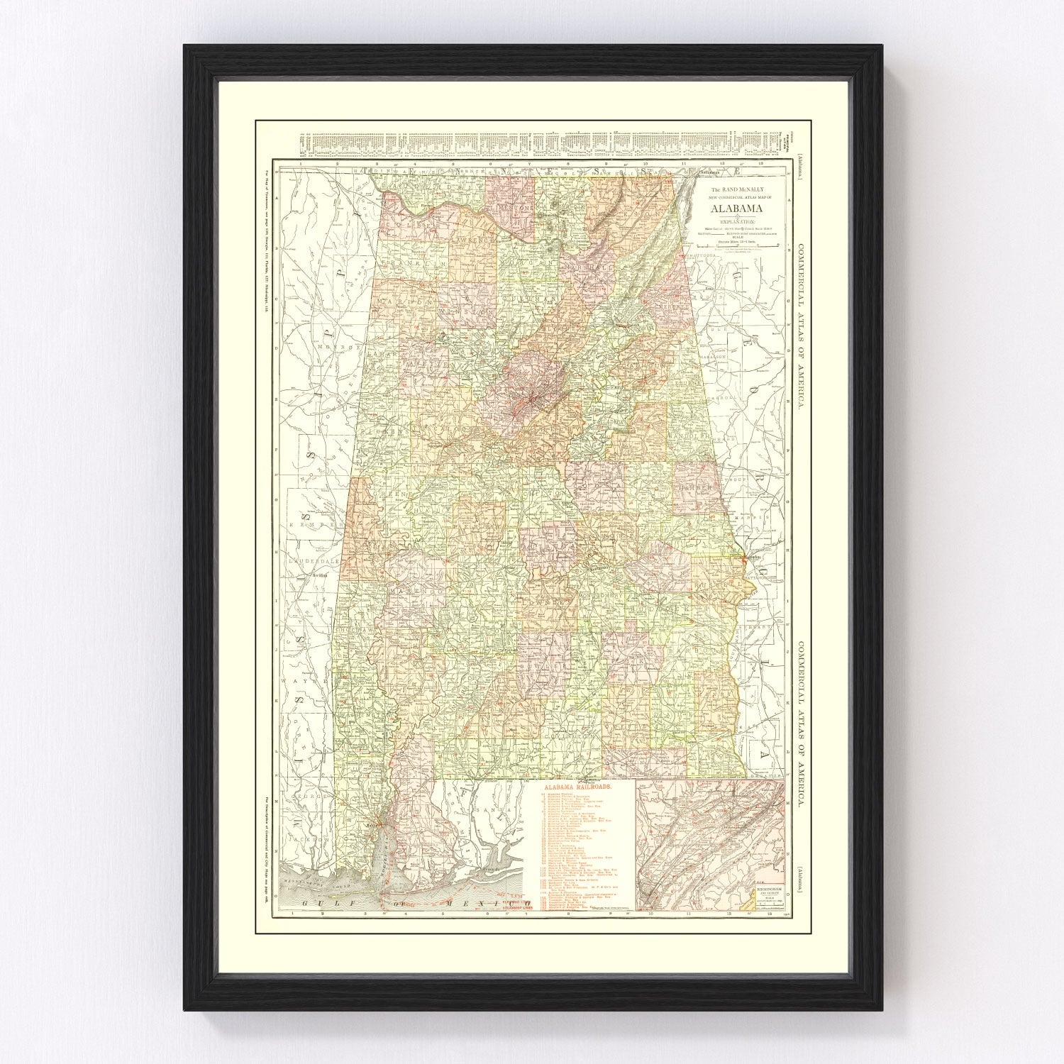 Vintage map of Alabama, 1917 - restored print