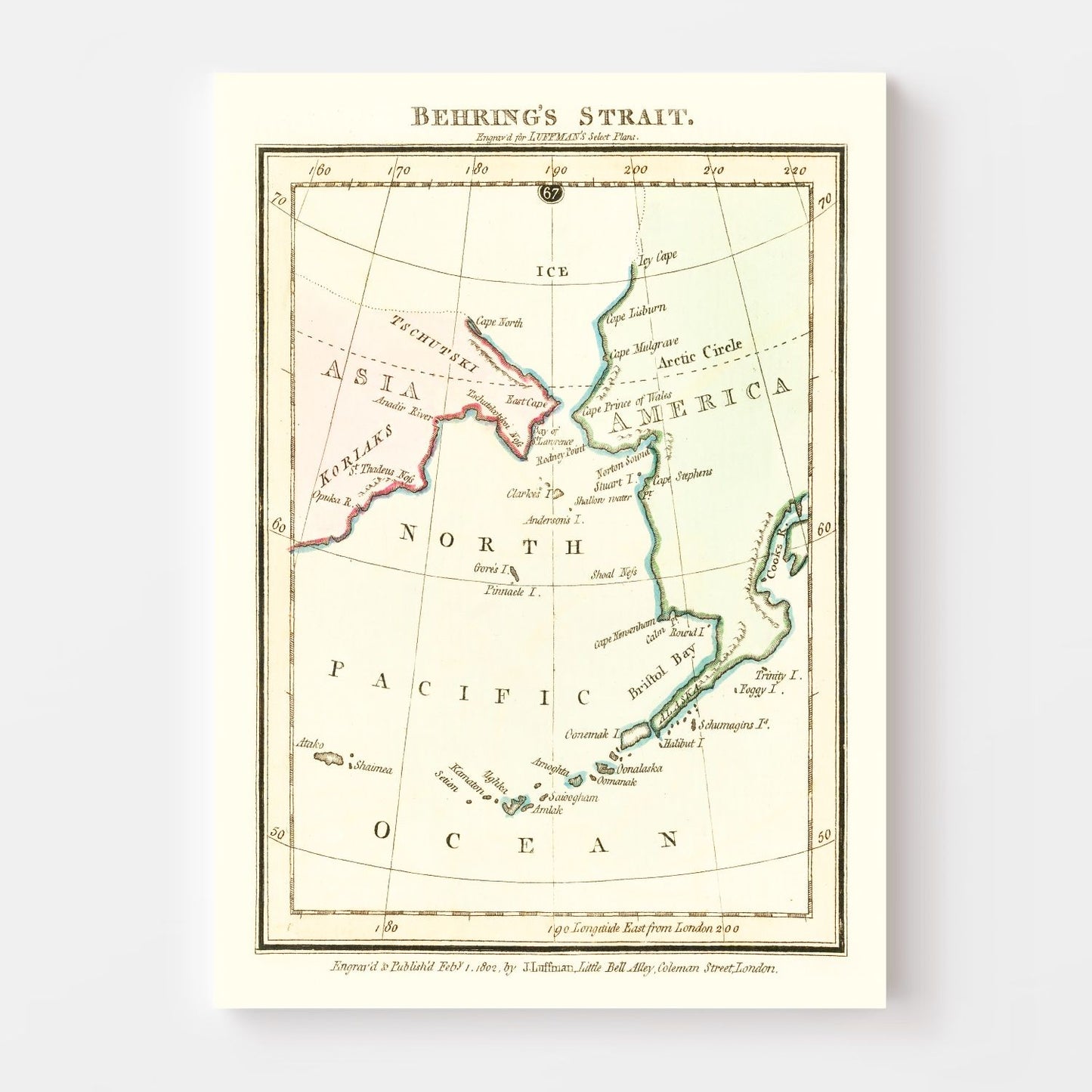 Vintage Map of Bering Strait, 1802