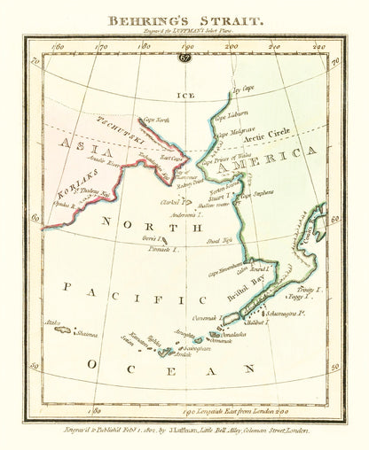 Vintage Map of Bering Strait, 1802