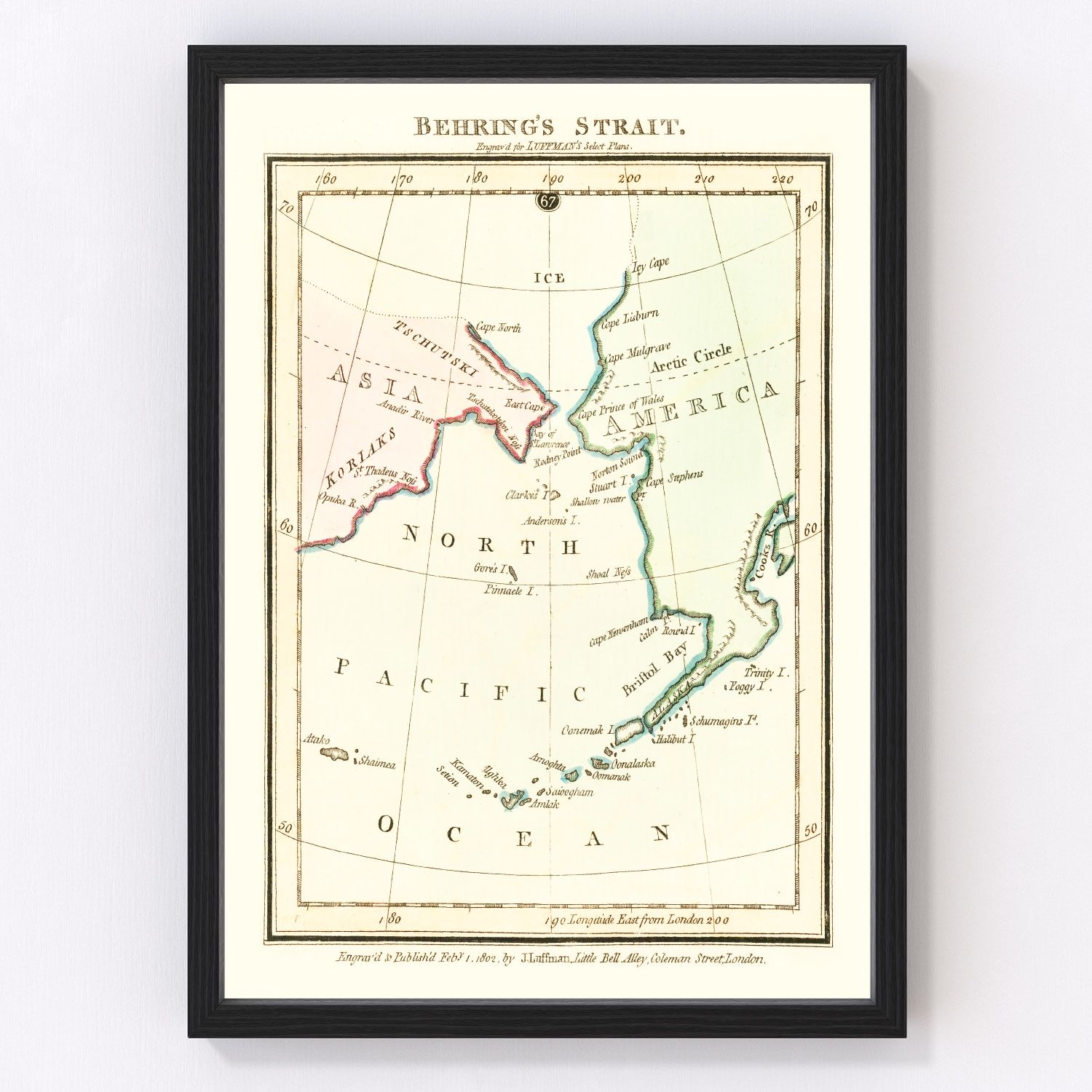 Vintage map of the Bering Strait, 1802