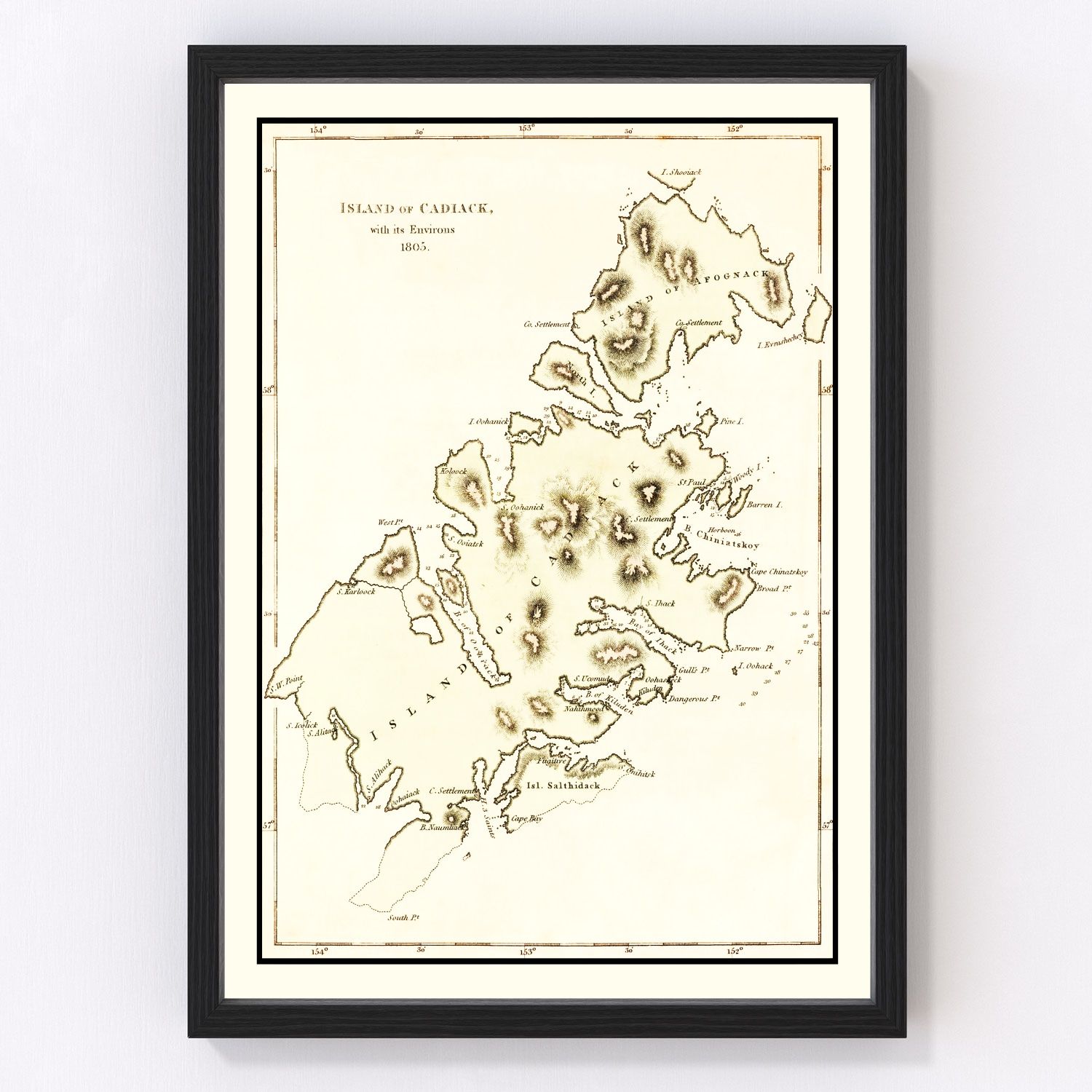 vintage map of Kodiak Island, Alaska, 1805