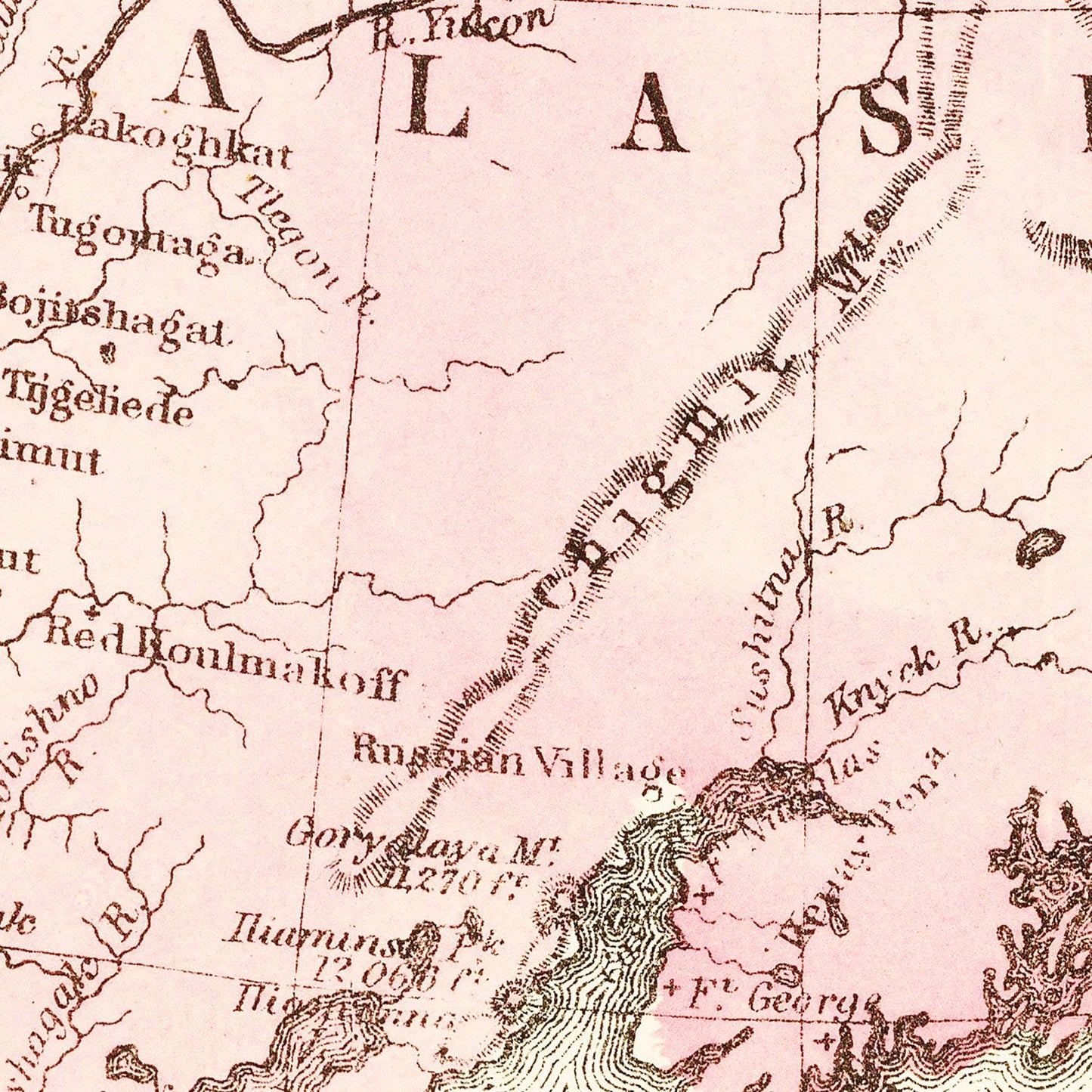 Vintage Map of Alaska, 1886