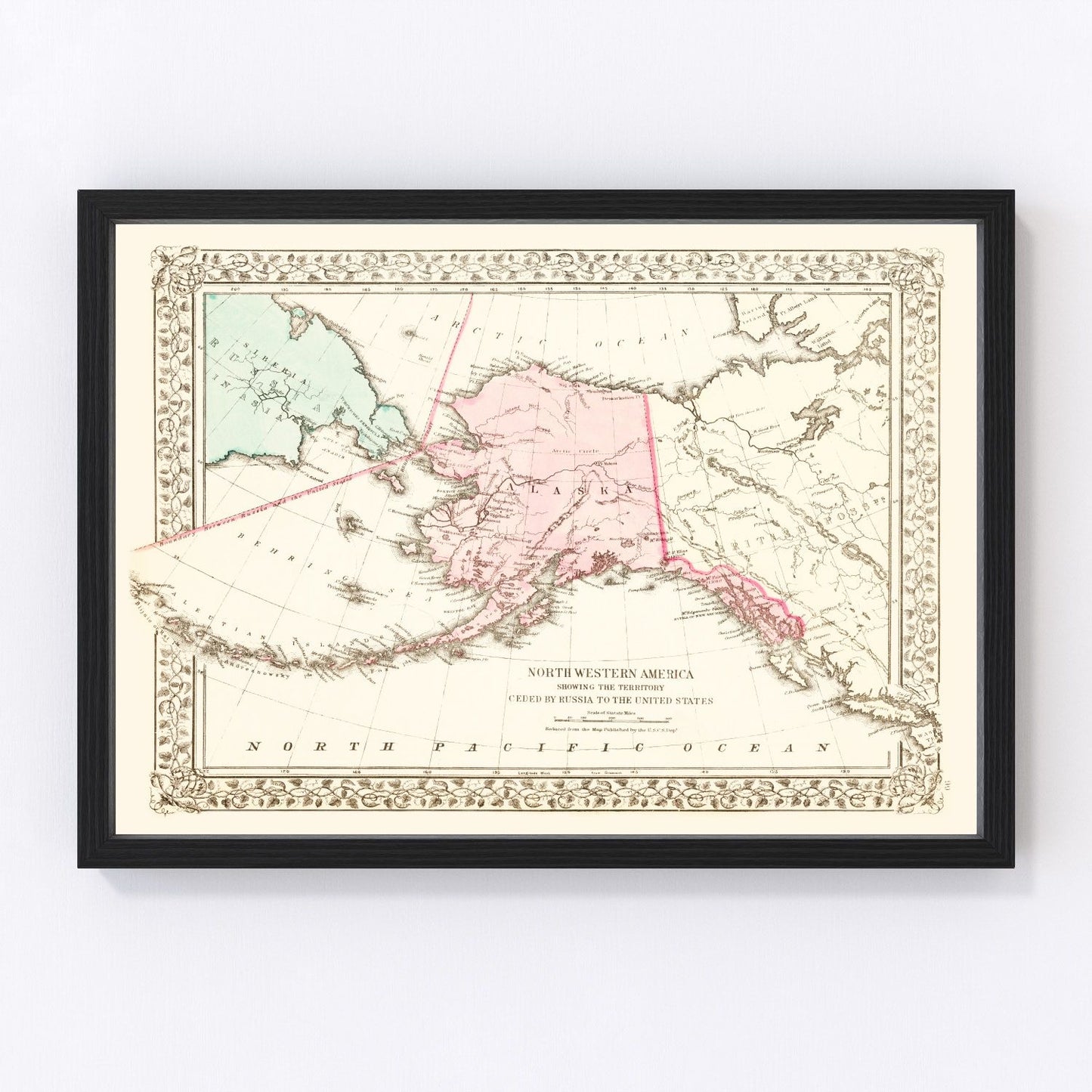 Vintage map of Alaska, 1886 - restored print
