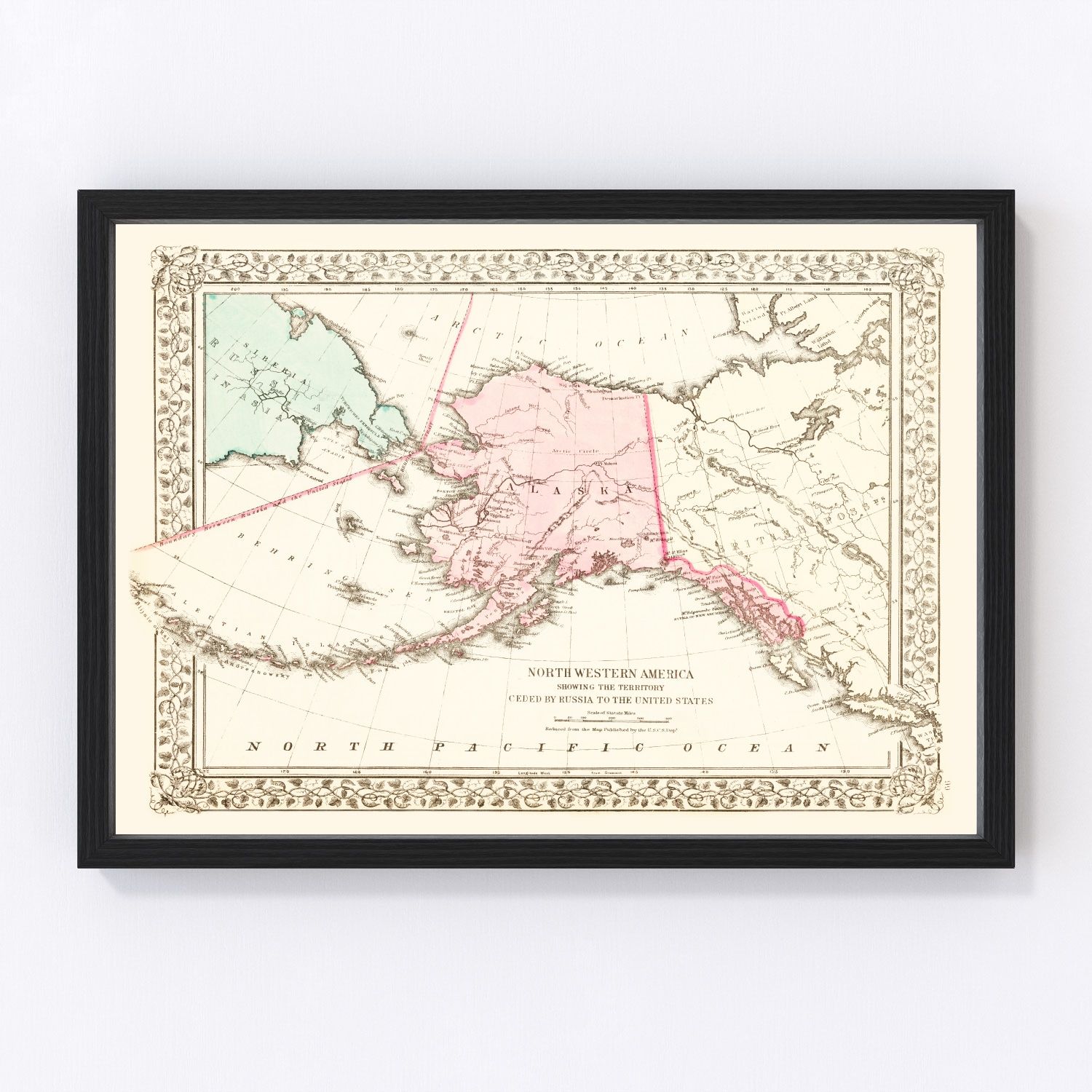 Vintage map of Alaska, 1886 - restored print