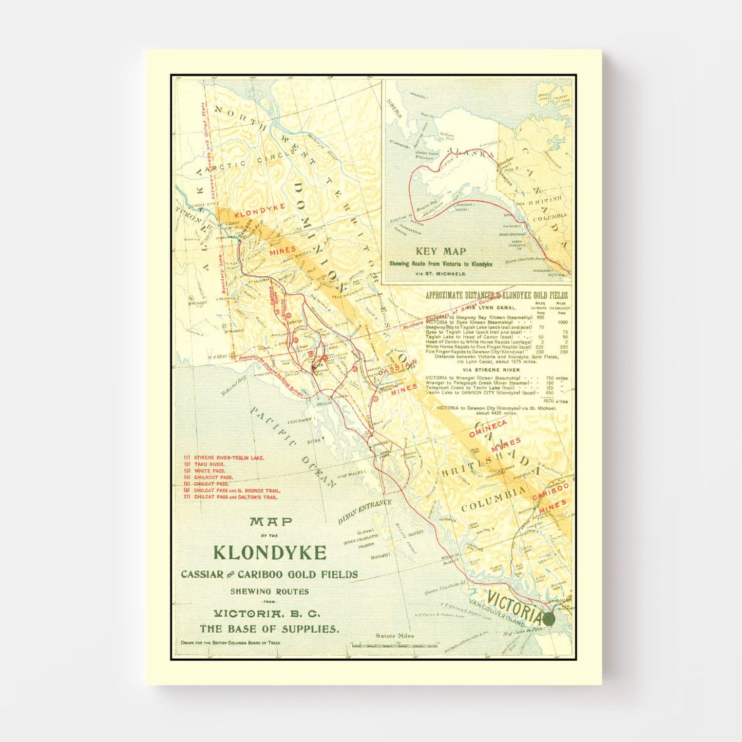 Vintage Map of Klondike, Cassiar and Cariboo Gold Fields, 1898