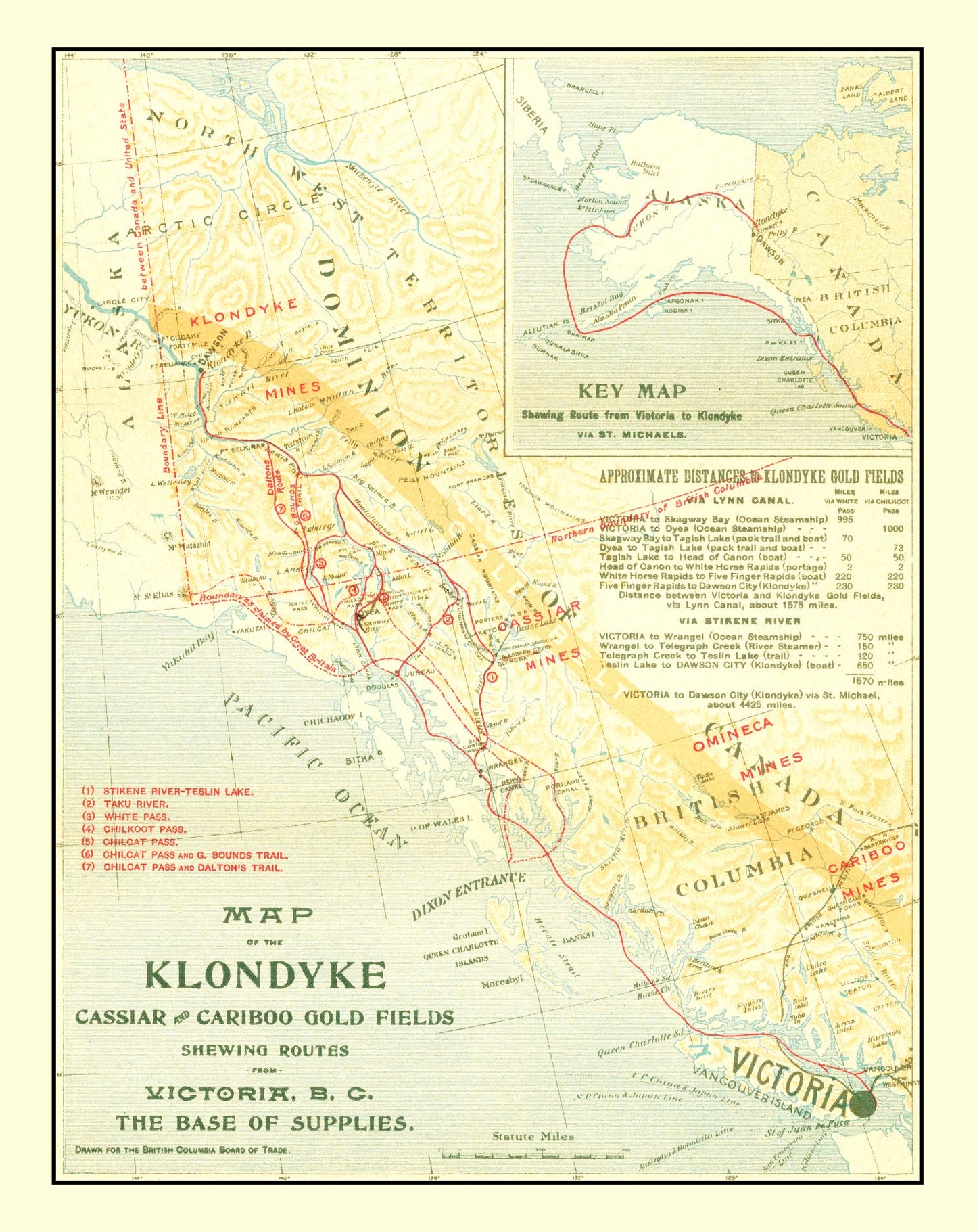 Vintage Map of Klondike, Cassiar and Cariboo Gold Fields, 1898