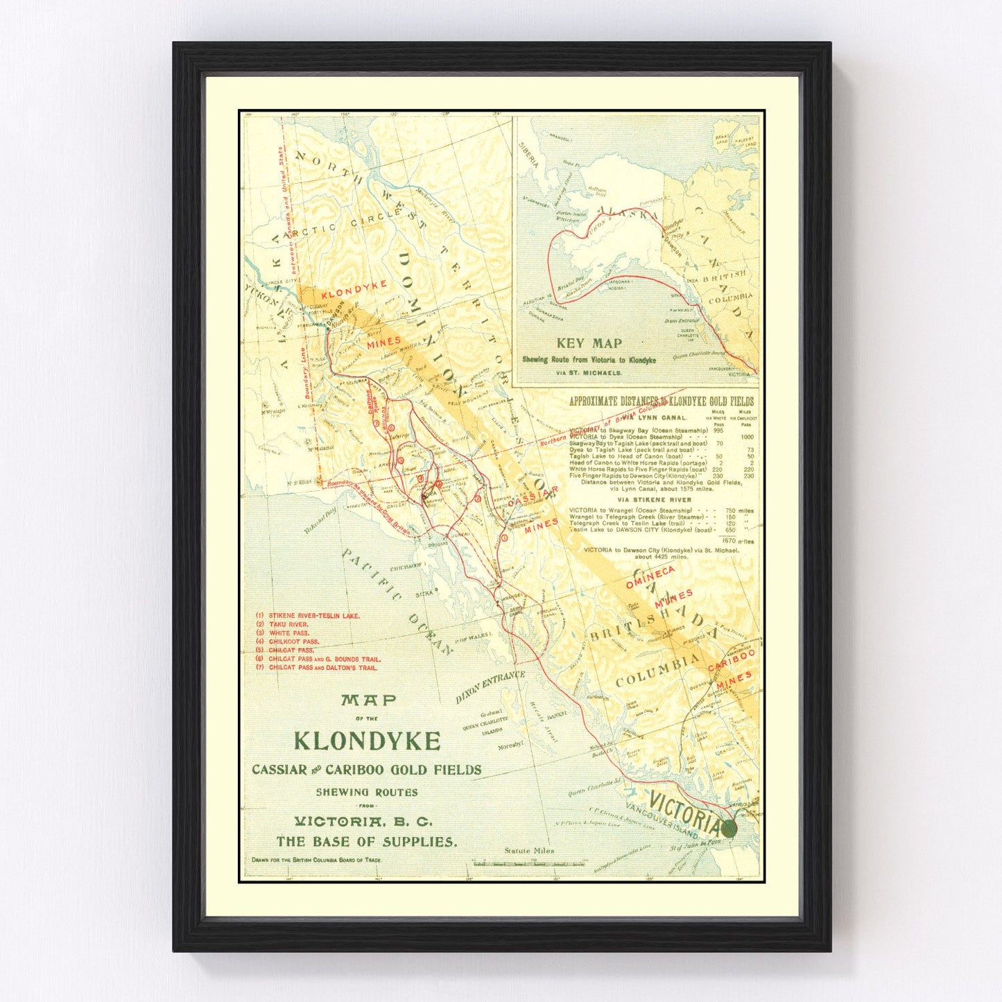vintage map of Klondyke, Cassiar and Cariboo gold fields, 1898