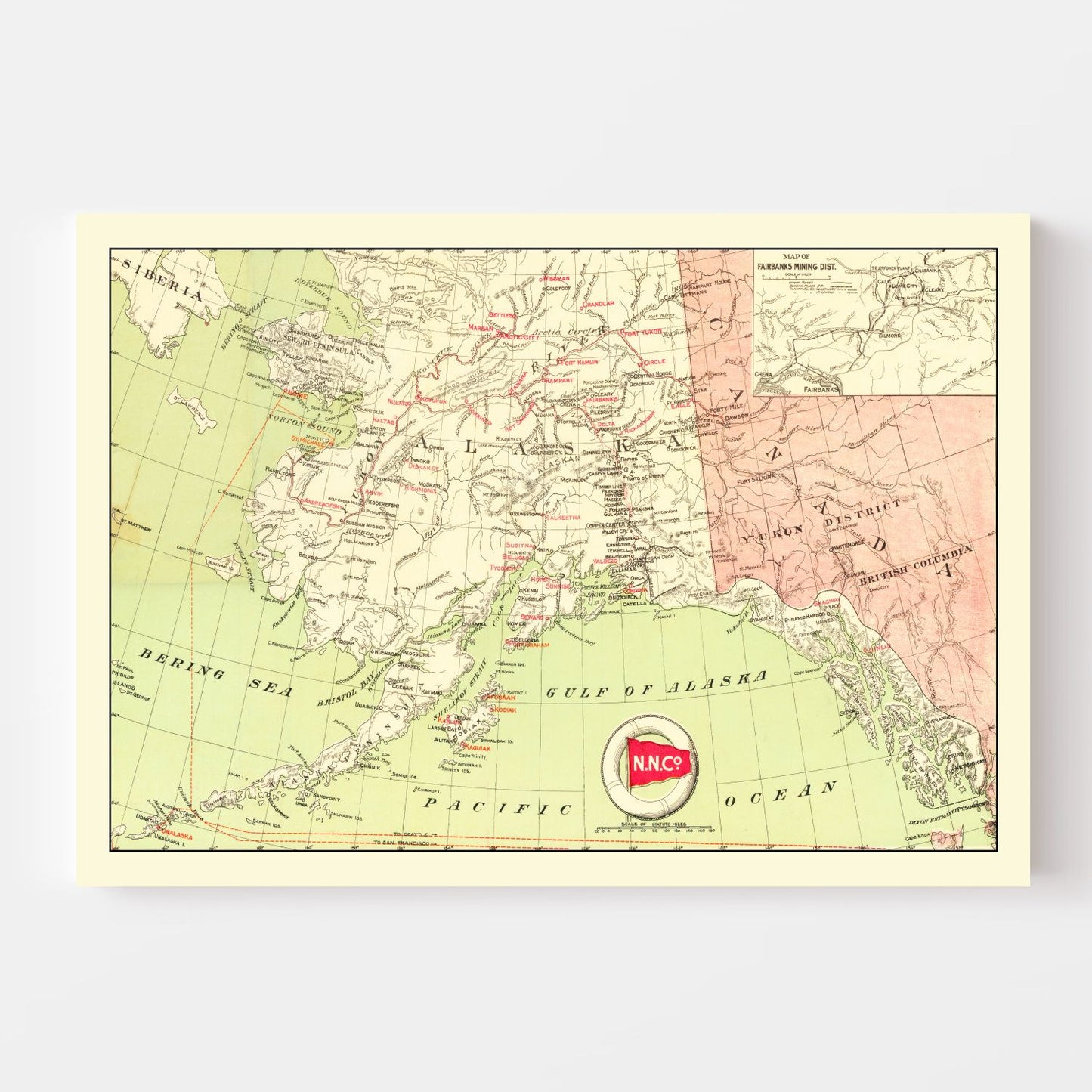 Vintage Map of Alaska Gold Fields, 1910