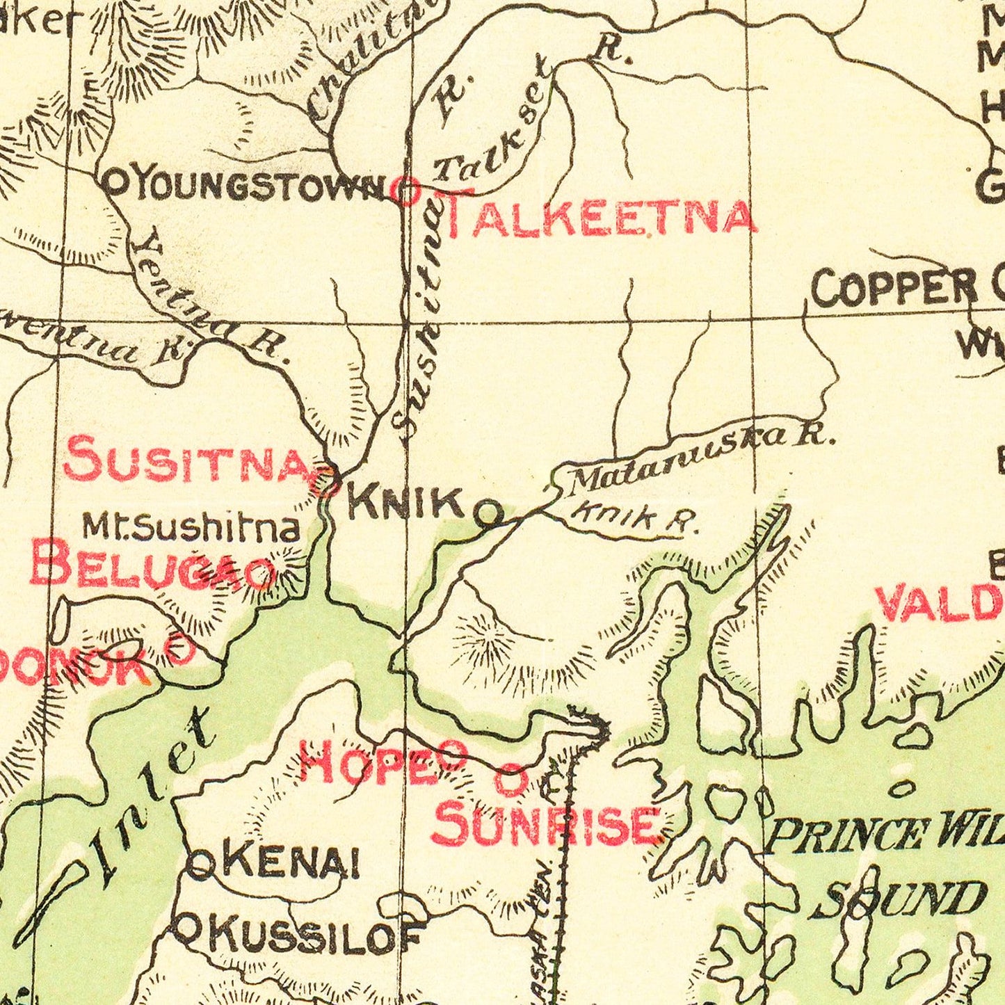 Vintage Map of Alaska Gold Fields, 1910