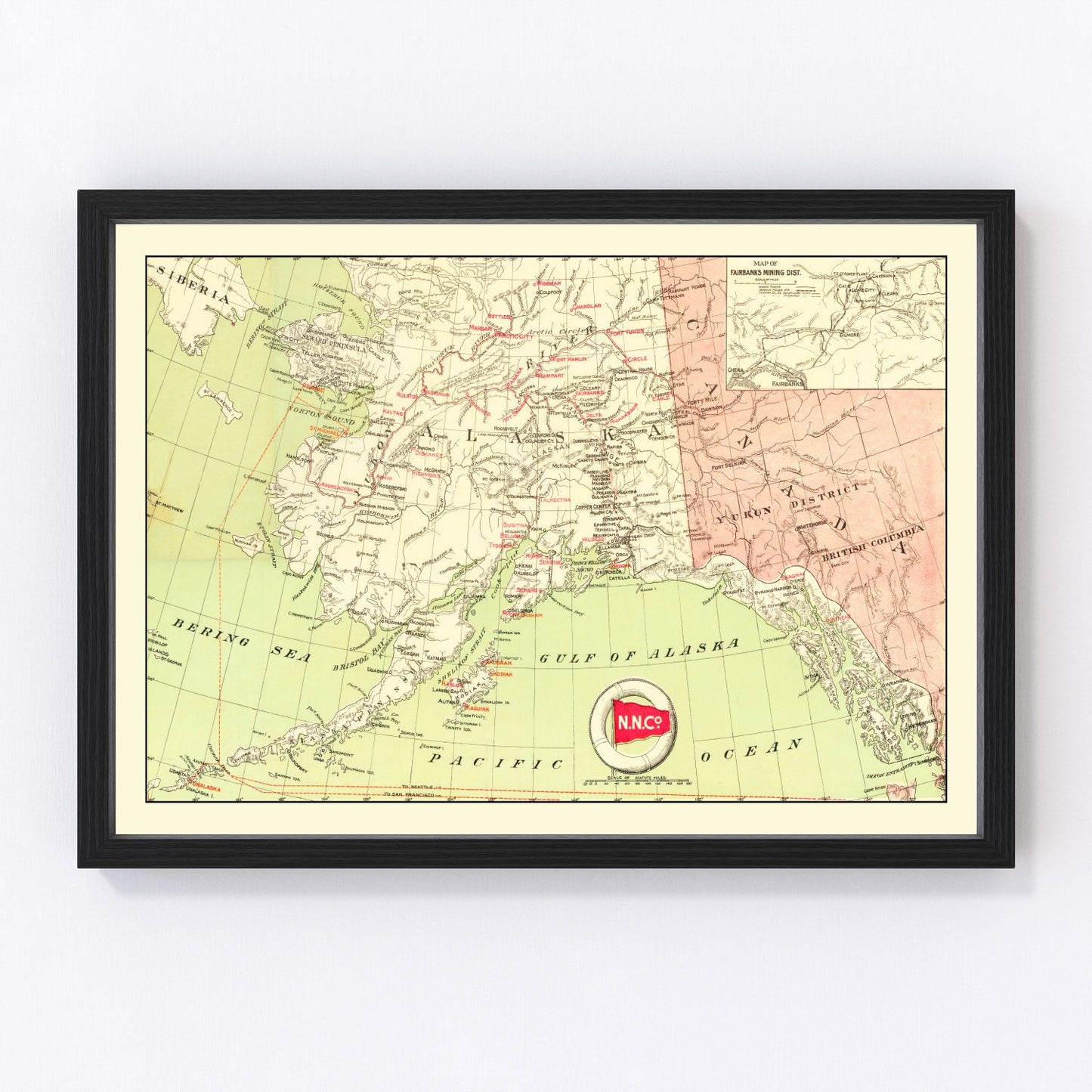 Vintage map of Alaska Gold Fields, 1910 - Klondike era restored print