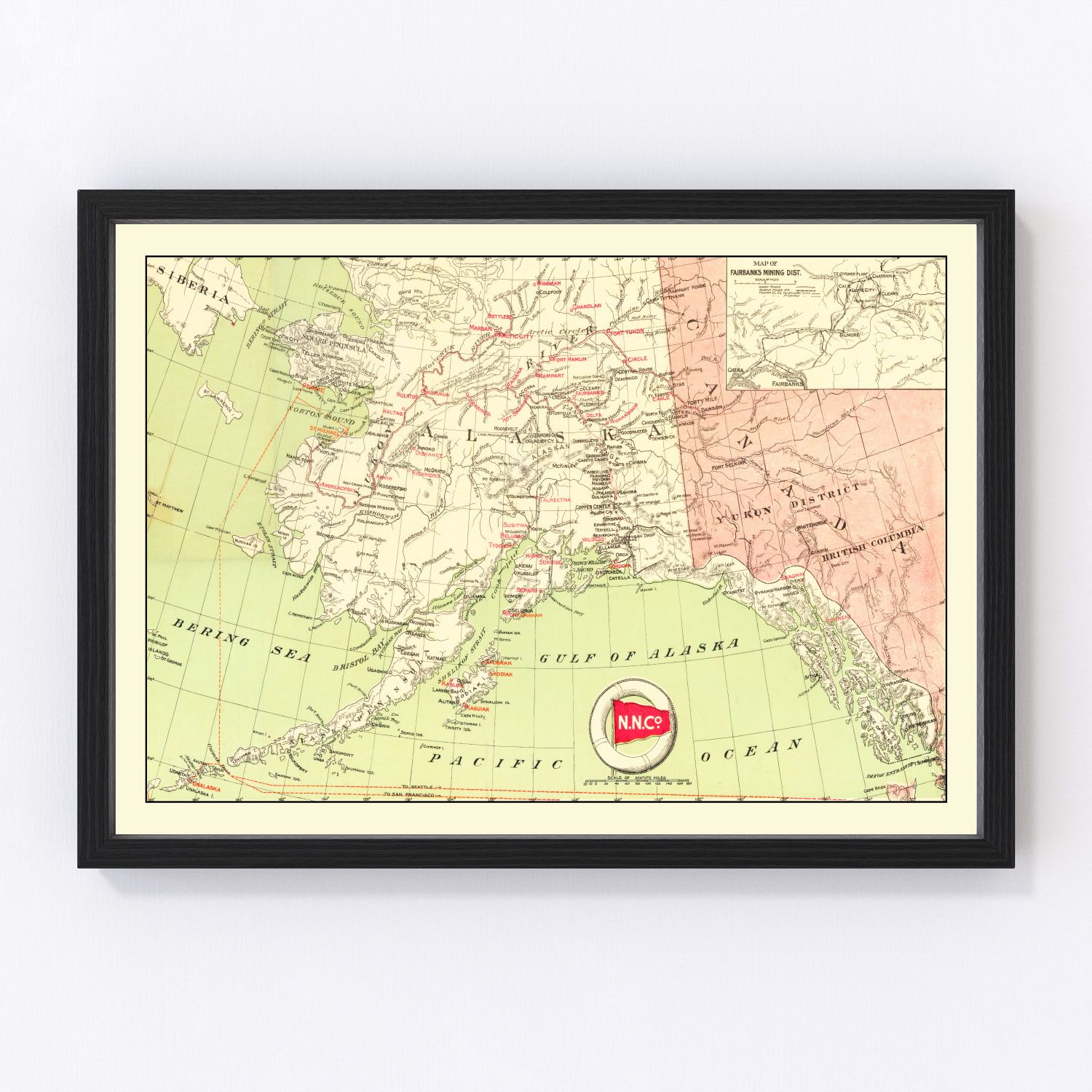 Vintage map of Alaska Gold Fields, 1910 - Klondike era restored print