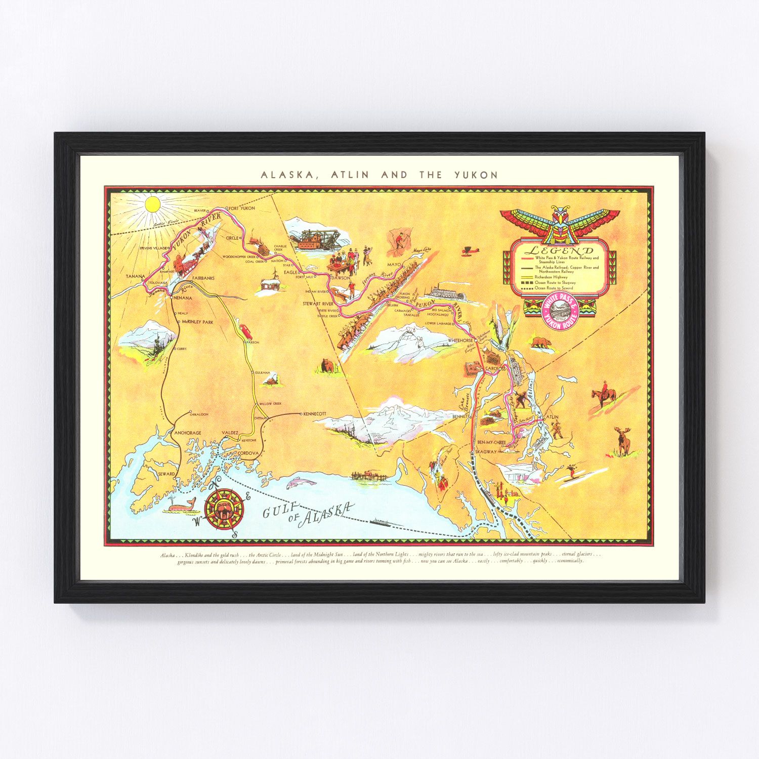 Vintage map of Alaska, 1930 - restored print
