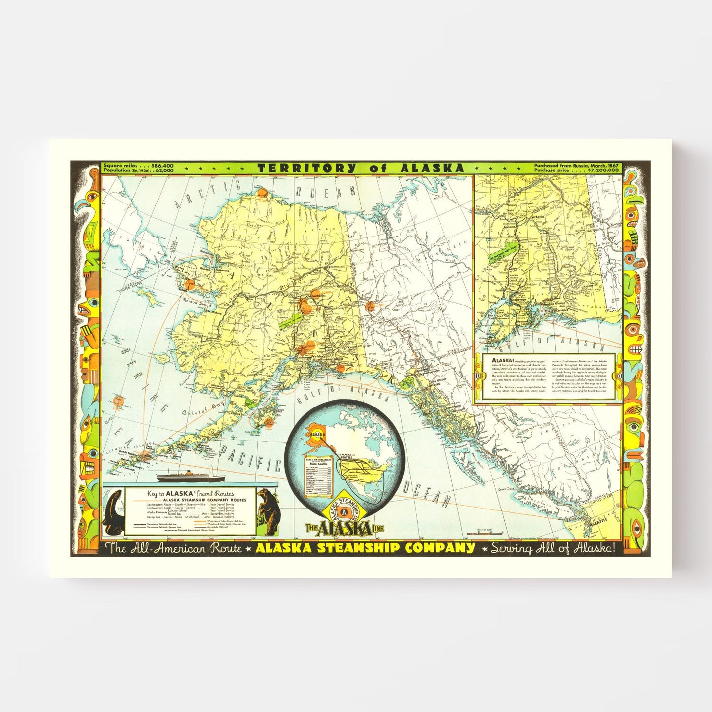 Vintage Map of Alaska, 1936 - Landscape