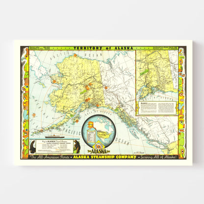 Vintage Map of Alaska, 1936 - Landscape