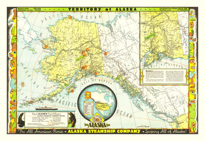Vintage Map of Alaska, 1936 - Landscape