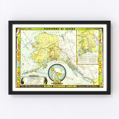 Vintage map of Alaska, 1936 landscape - restored print