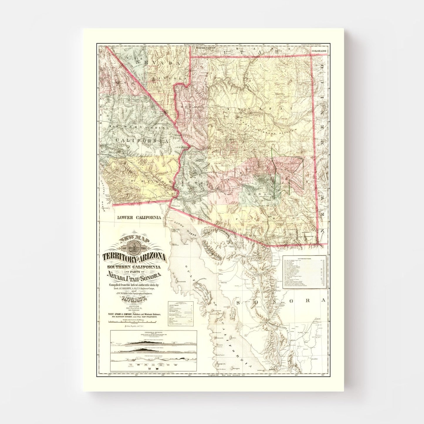 Vintage Map of Arizona, 1877