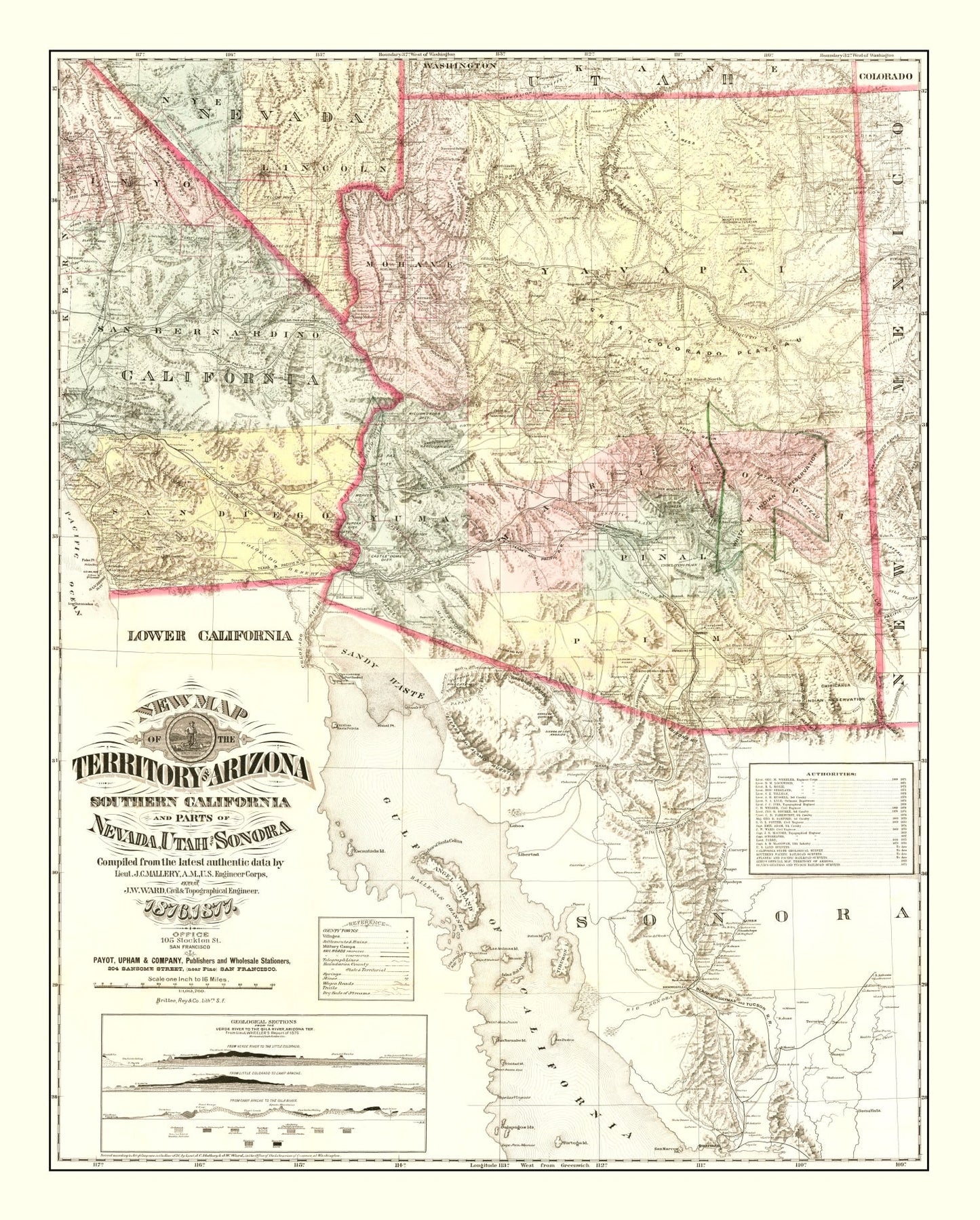 Vintage Map of Arizona, 1877