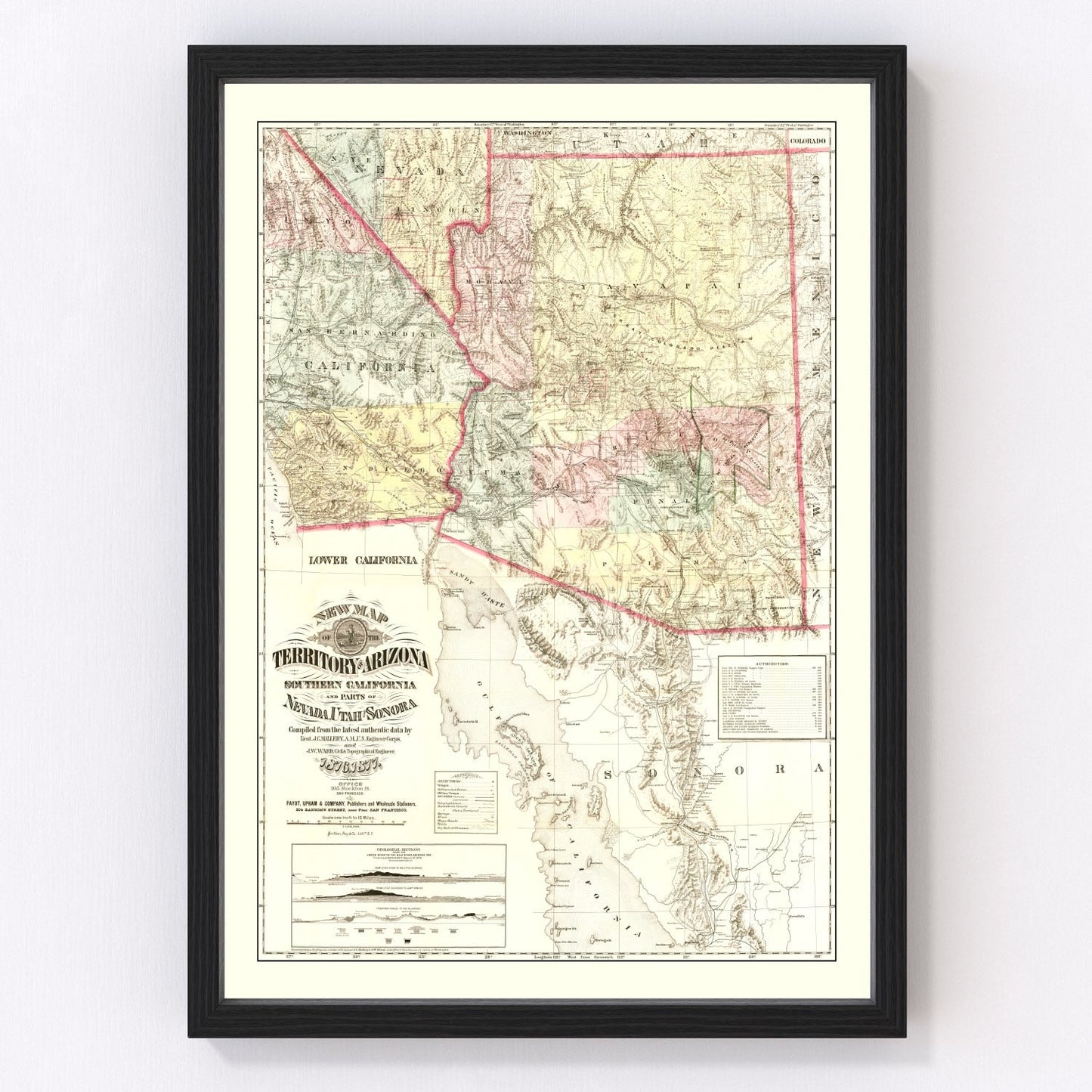 vintage map of Arizona Territory, 1877