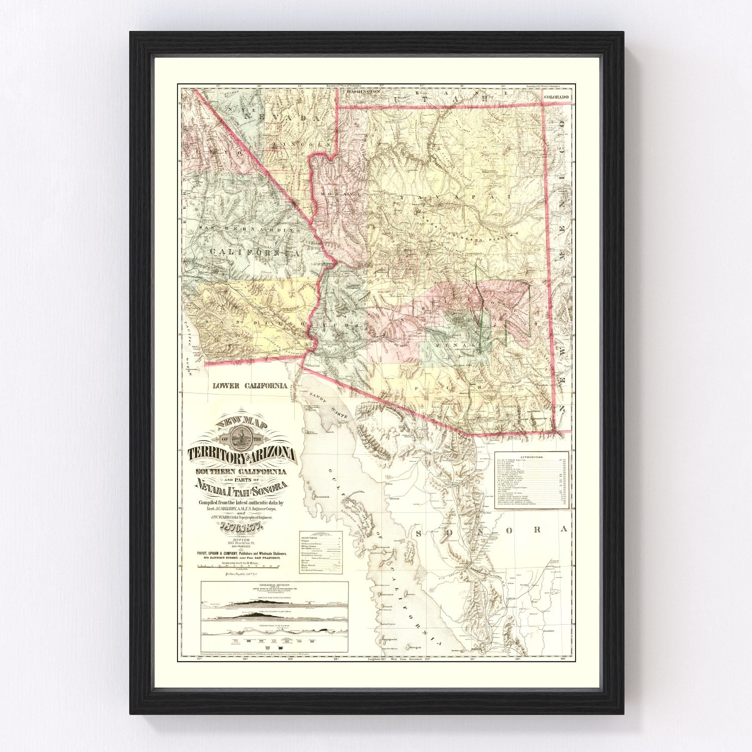 vintage map of Arizona Territory, 1877