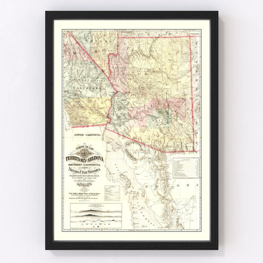 vintage map of Arizona Territory, 1877