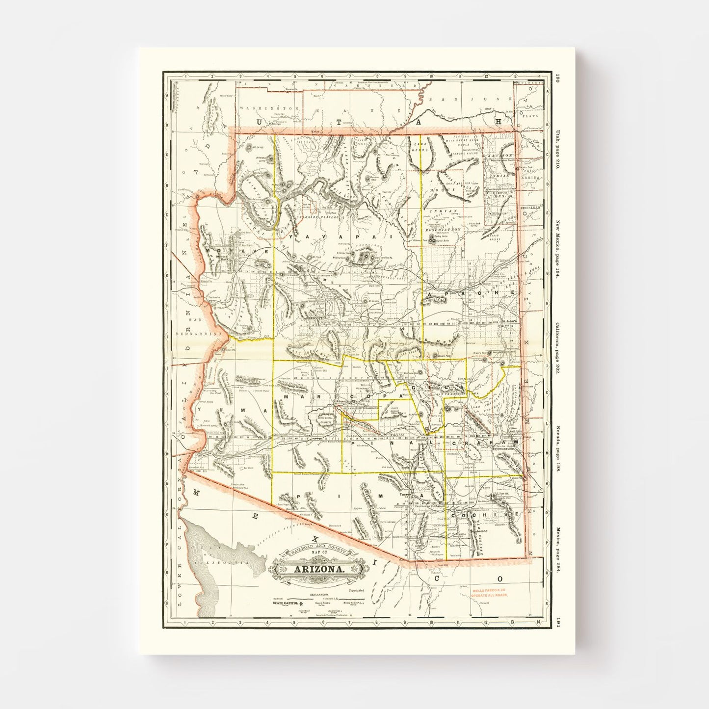 Vintage Arizona Railroad Map, 1886