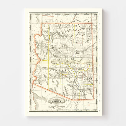 Vintage Arizona Railroad Map, 1886