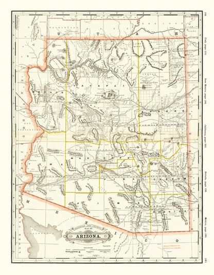 Vintage Arizona Railroad Map, 1886