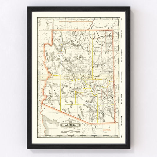 Vintage Arizona railroad map, 1886 - restored westward expansion territory survey