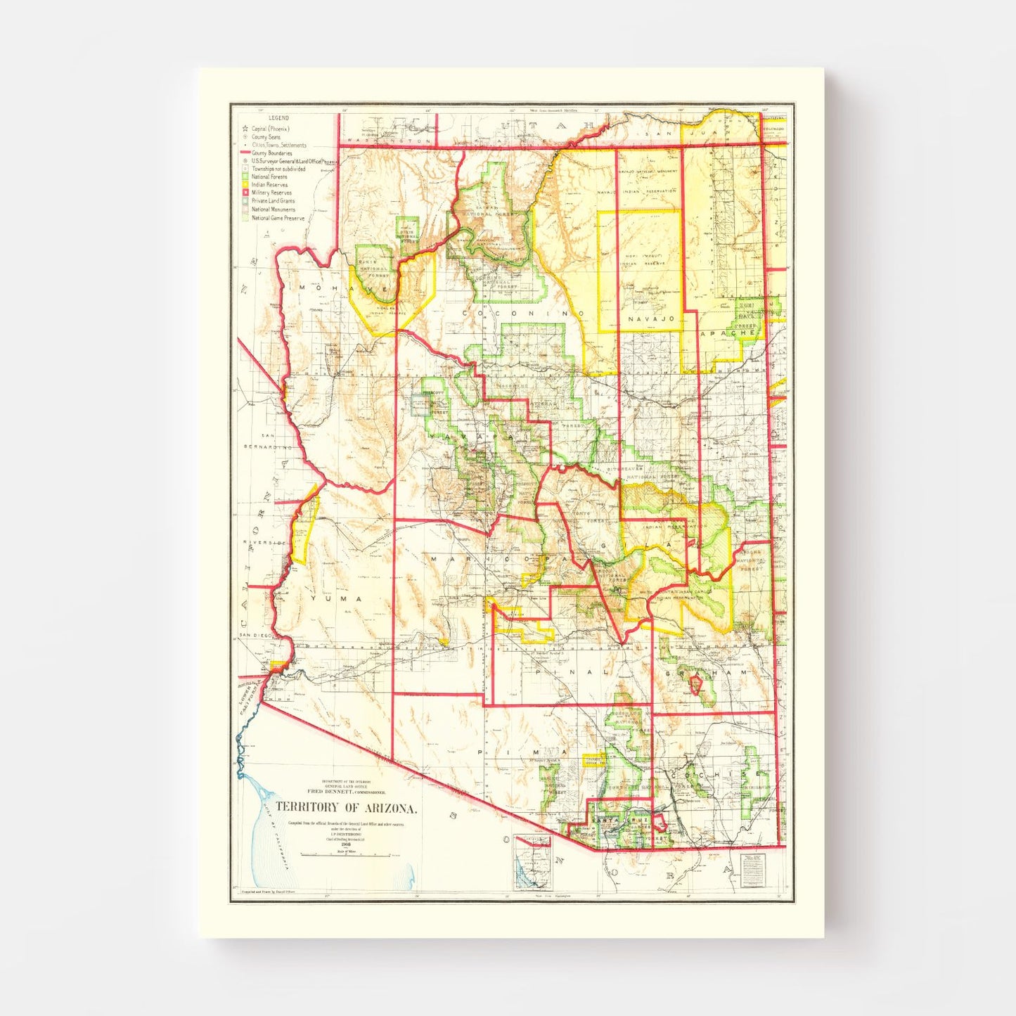Vintage Map of Arizona, 1909 (General Land Office)