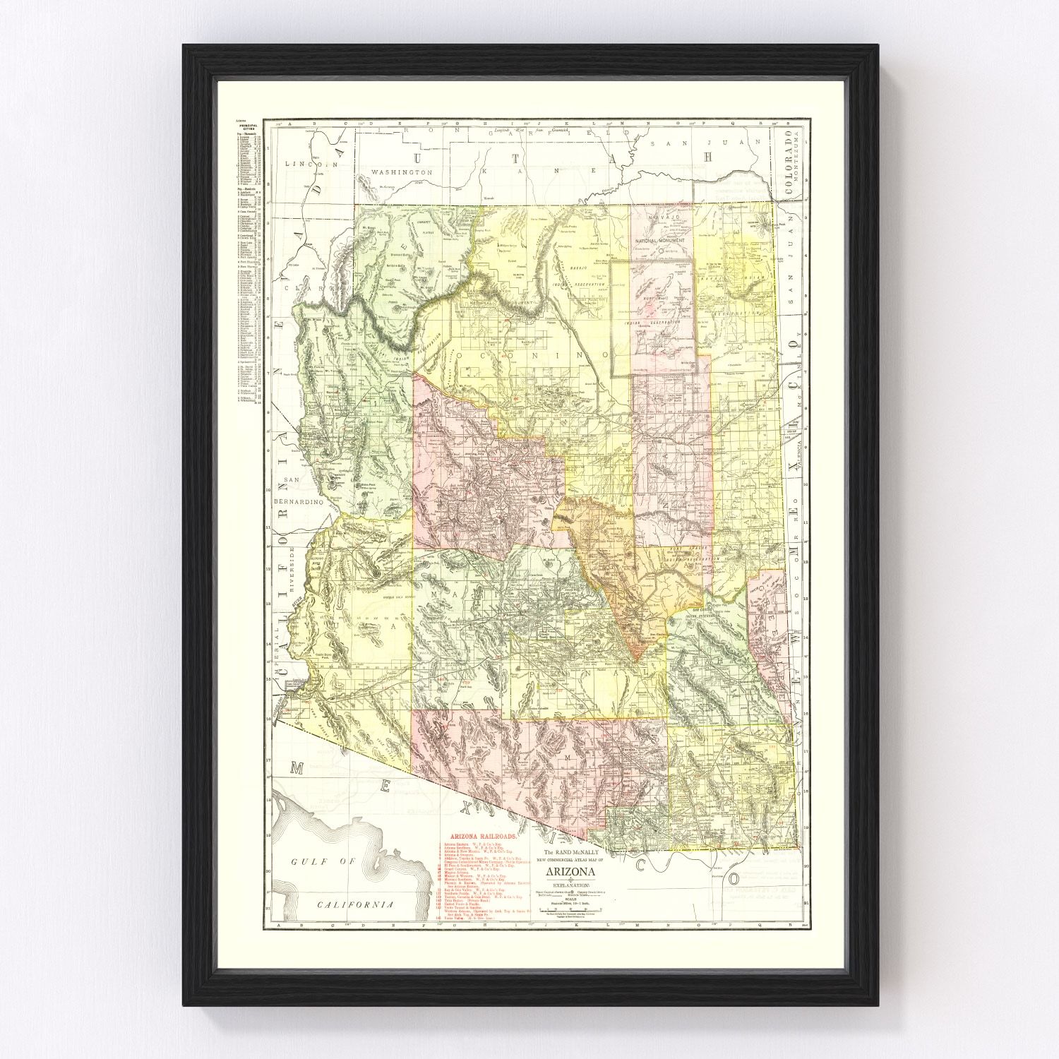 vintage map of Arizona, 1915, early statehood era