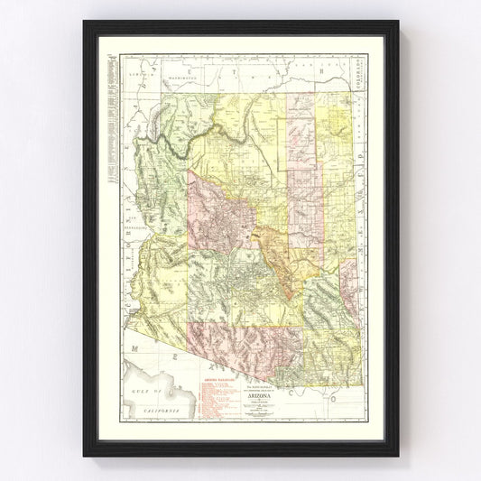 vintage map of Arizona, 1915, early statehood era