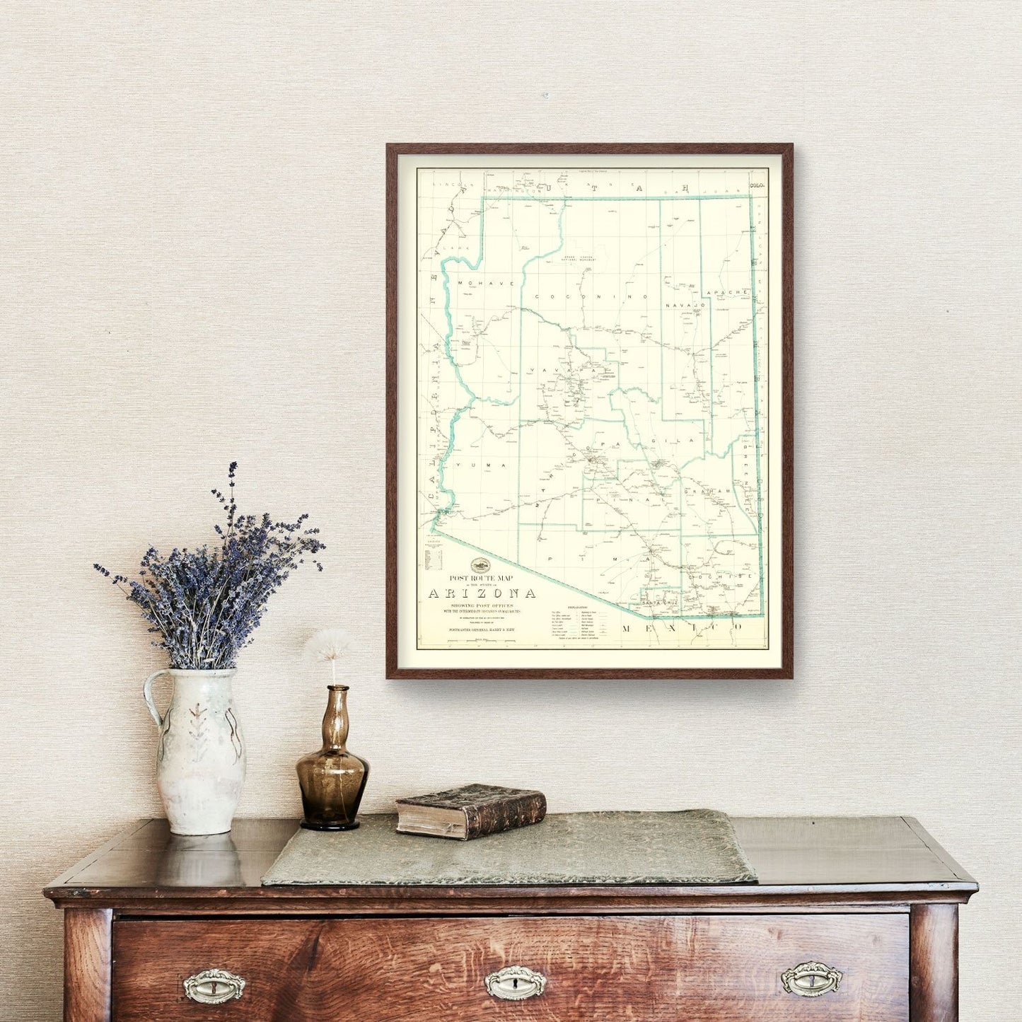 Vintage Arizona Post Route Map, 1925