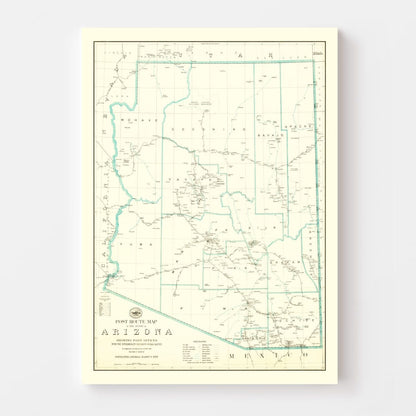 Vintage Arizona Post Route Map, 1925
