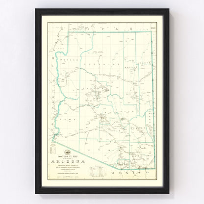 Vintage Arizona post route map, 1925 - restored early automobile era delivery route