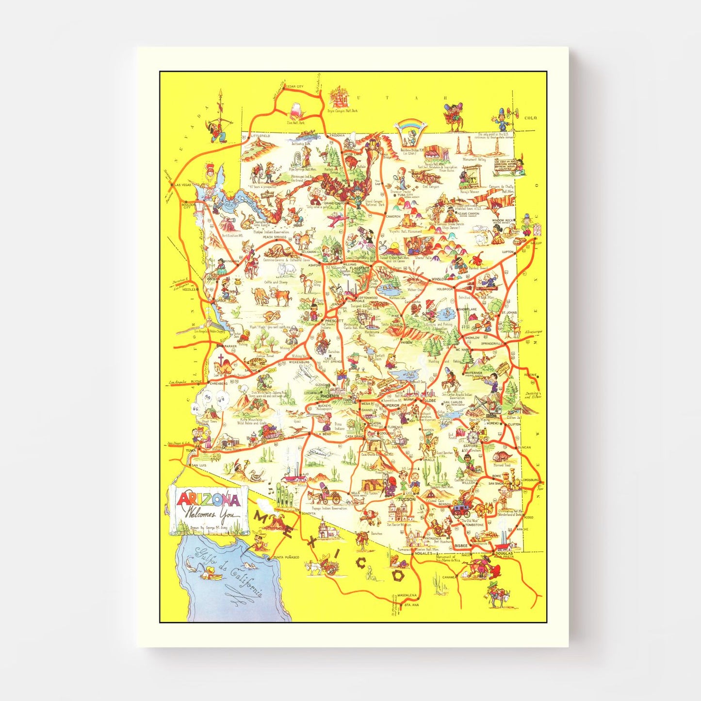 Vintage Pictorial Map of Arizona, 1942