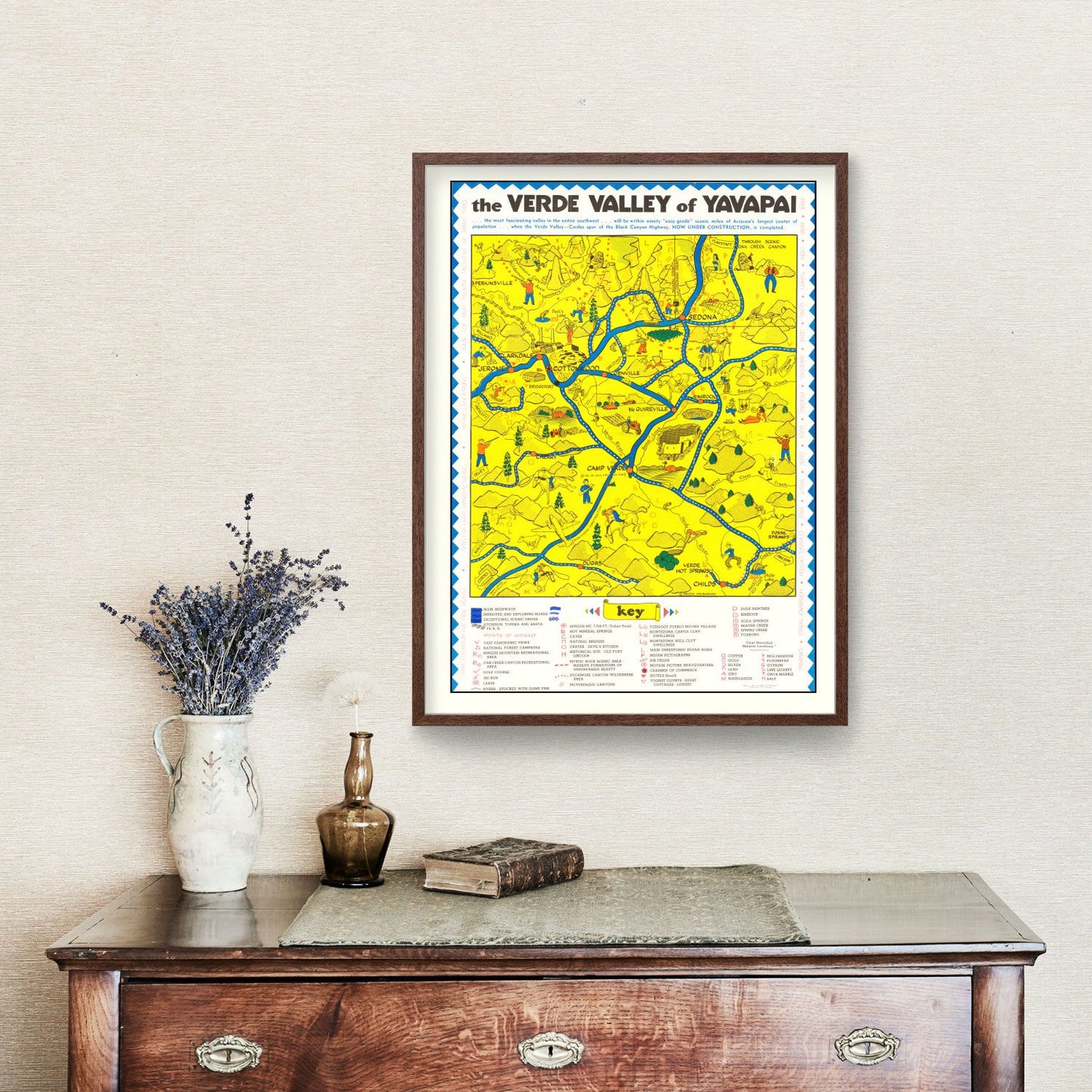 Vintage Verde Valley Arizona Map, 1950