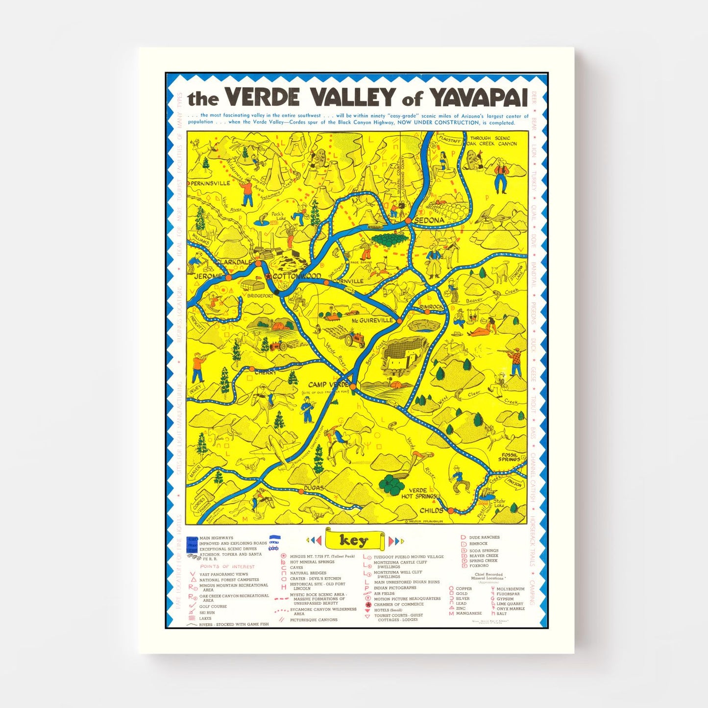 Vintage Verde Valley Arizona Map, 1950