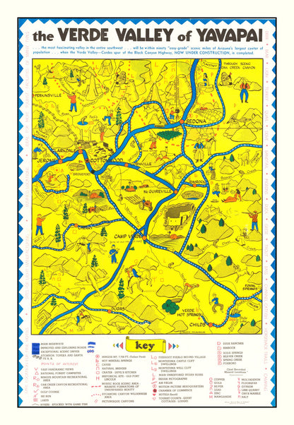 Vintage Verde Valley Arizona Map, 1950
