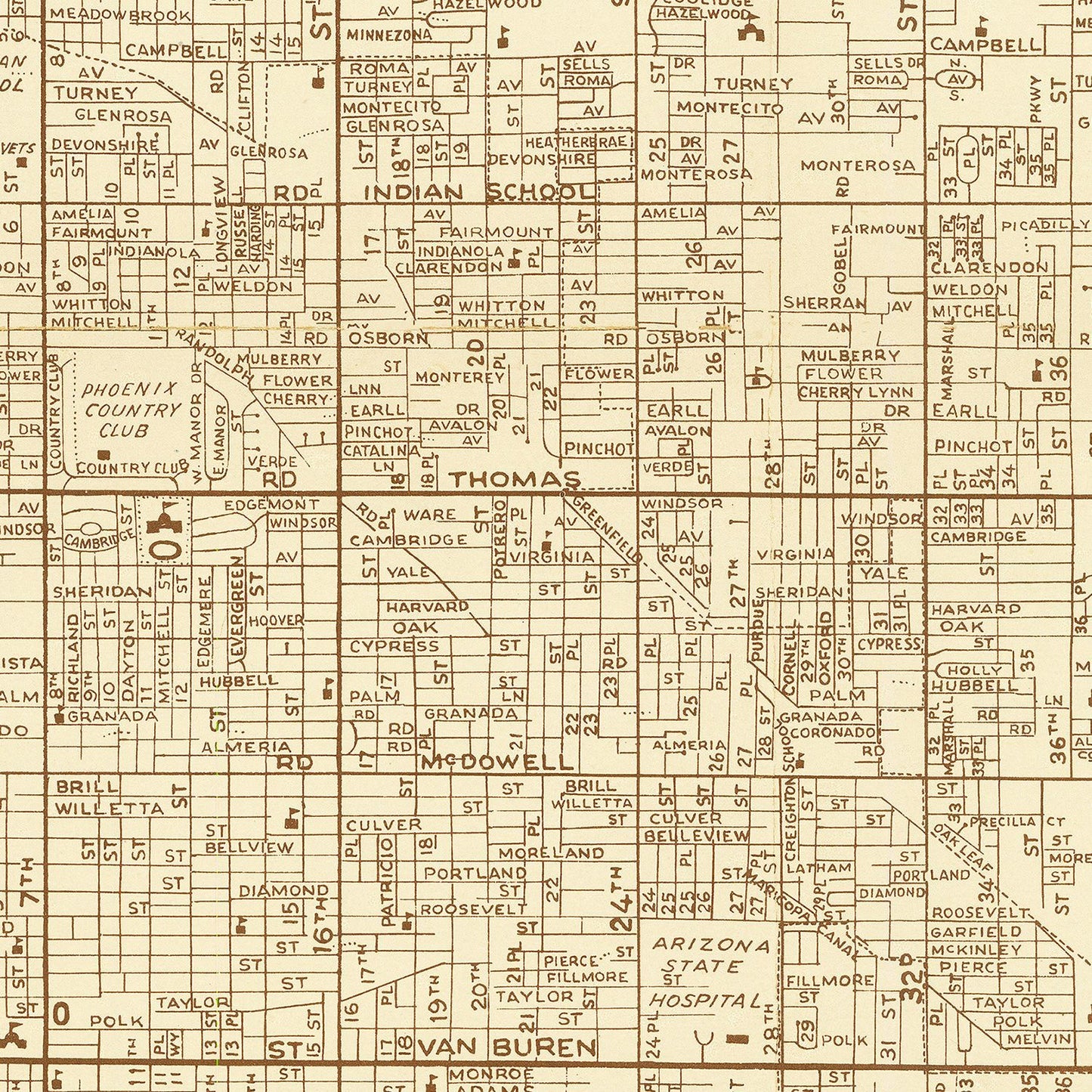 Vintage Map of Phoenix, Arizona, 1956