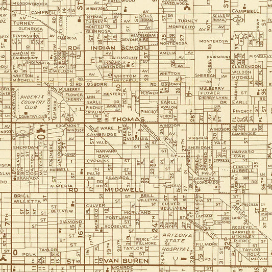 Vintage Map of Phoenix, Arizona, 1956