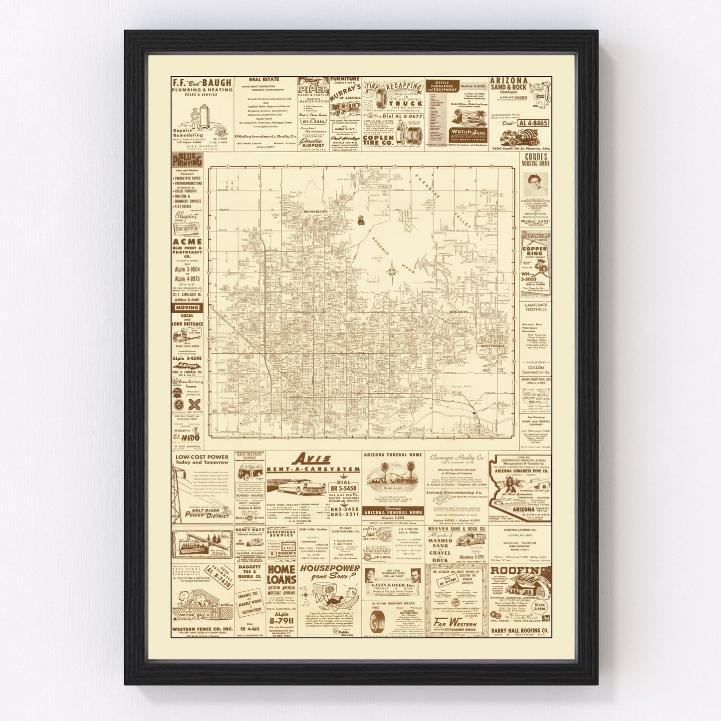 vintage map of Phoenix, Arizona, 1956