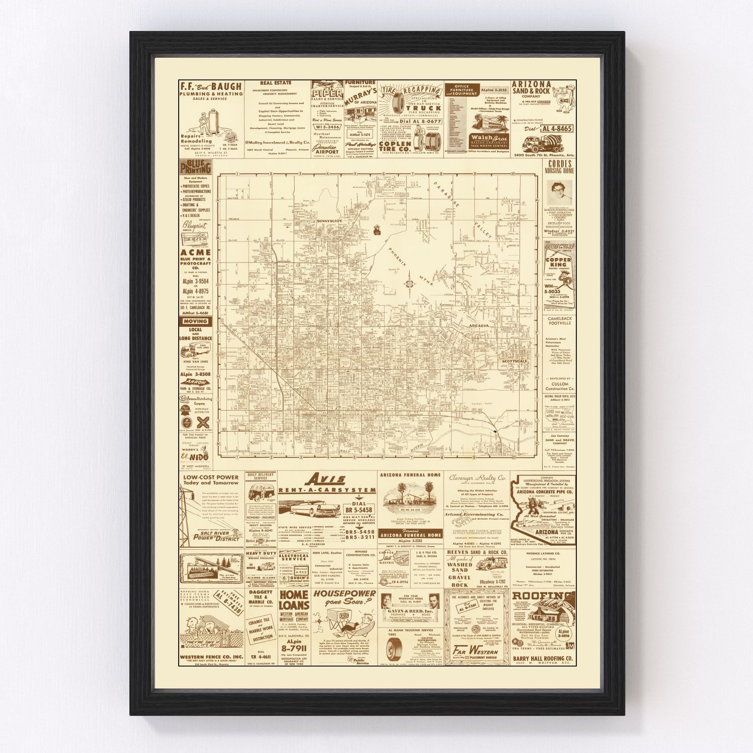 vintage map of Phoenix, Arizona, 1956