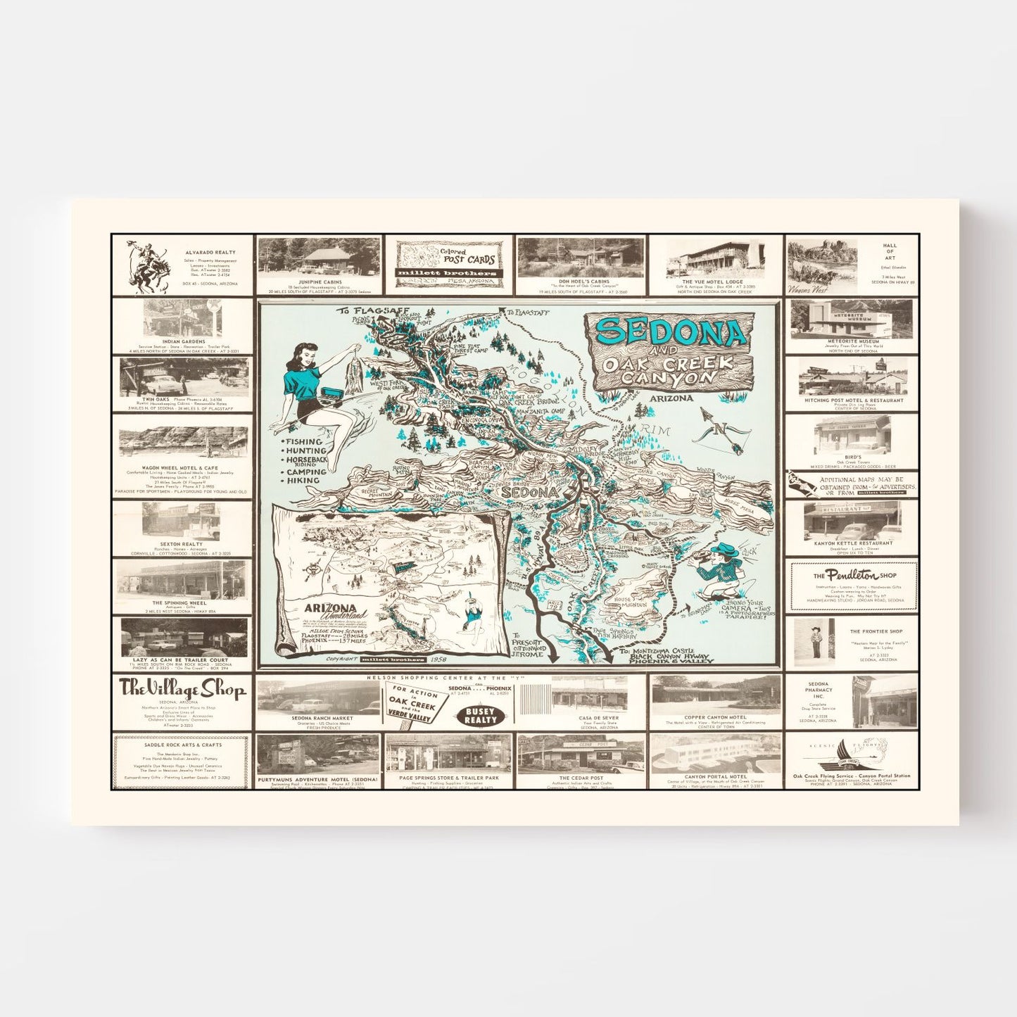 Vintage Sedona Arizona Map, 1958