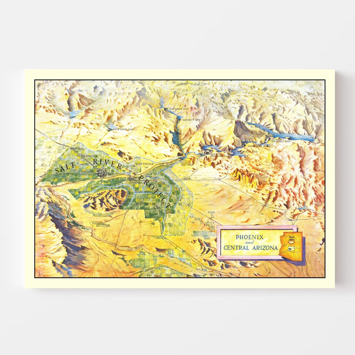 Vintage Map of Phoenix & Central Arizona, 1960