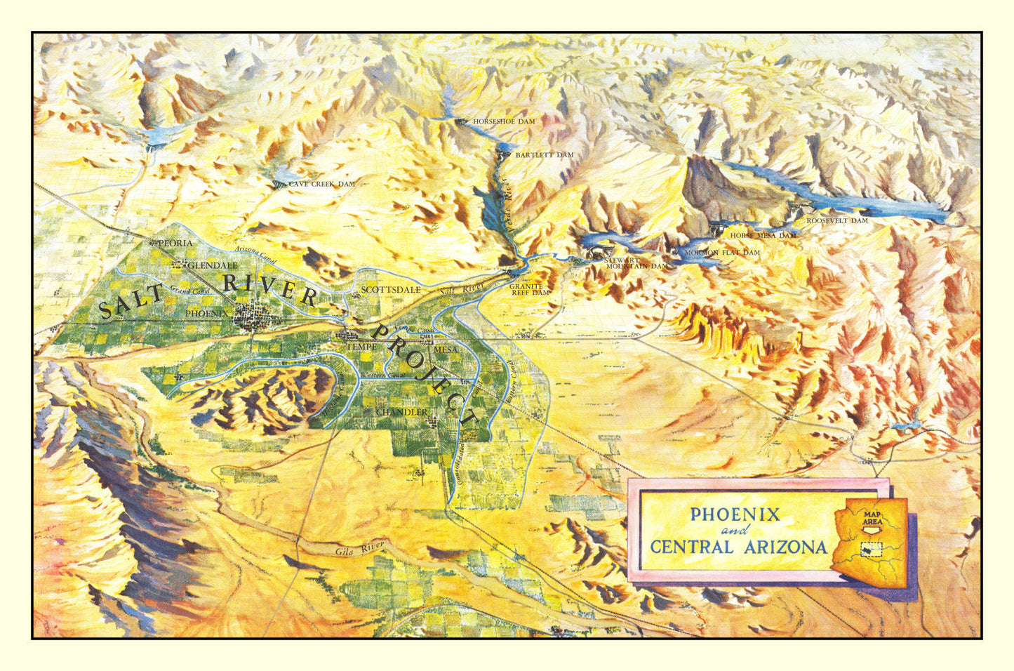Vintage Map of Phoenix & Central Arizona, 1960
